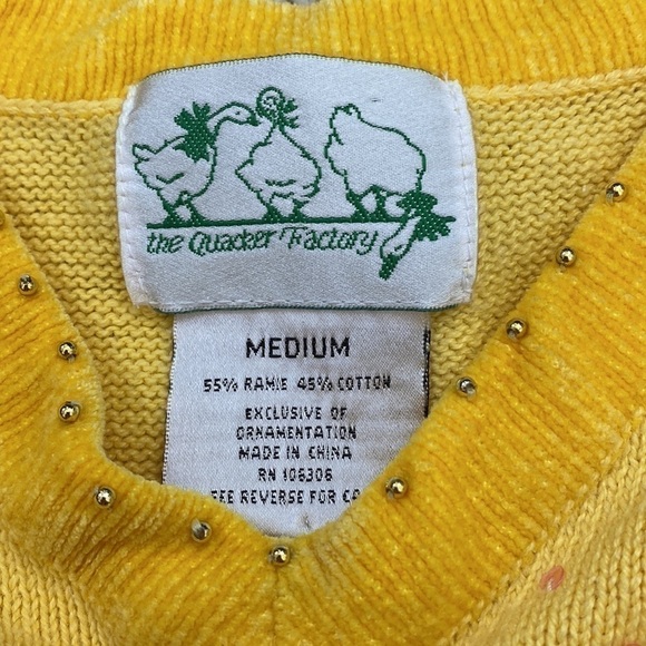 THE QUACKER FACTORY Yellow Knit Butterfly Sequin Beaded V-neck Sweater Y2K Style - Picture 5 of 8